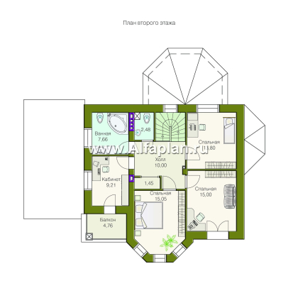Проекты домов Альфаплан - «Классика»- двухэтажный особняк с эркером и навесом для машины - превью плана проекта №2