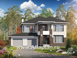 Проекты домов Альфаплан - «Родос» - проект современного двухэтажного дома с гаражом на две машины - превью основного изображения