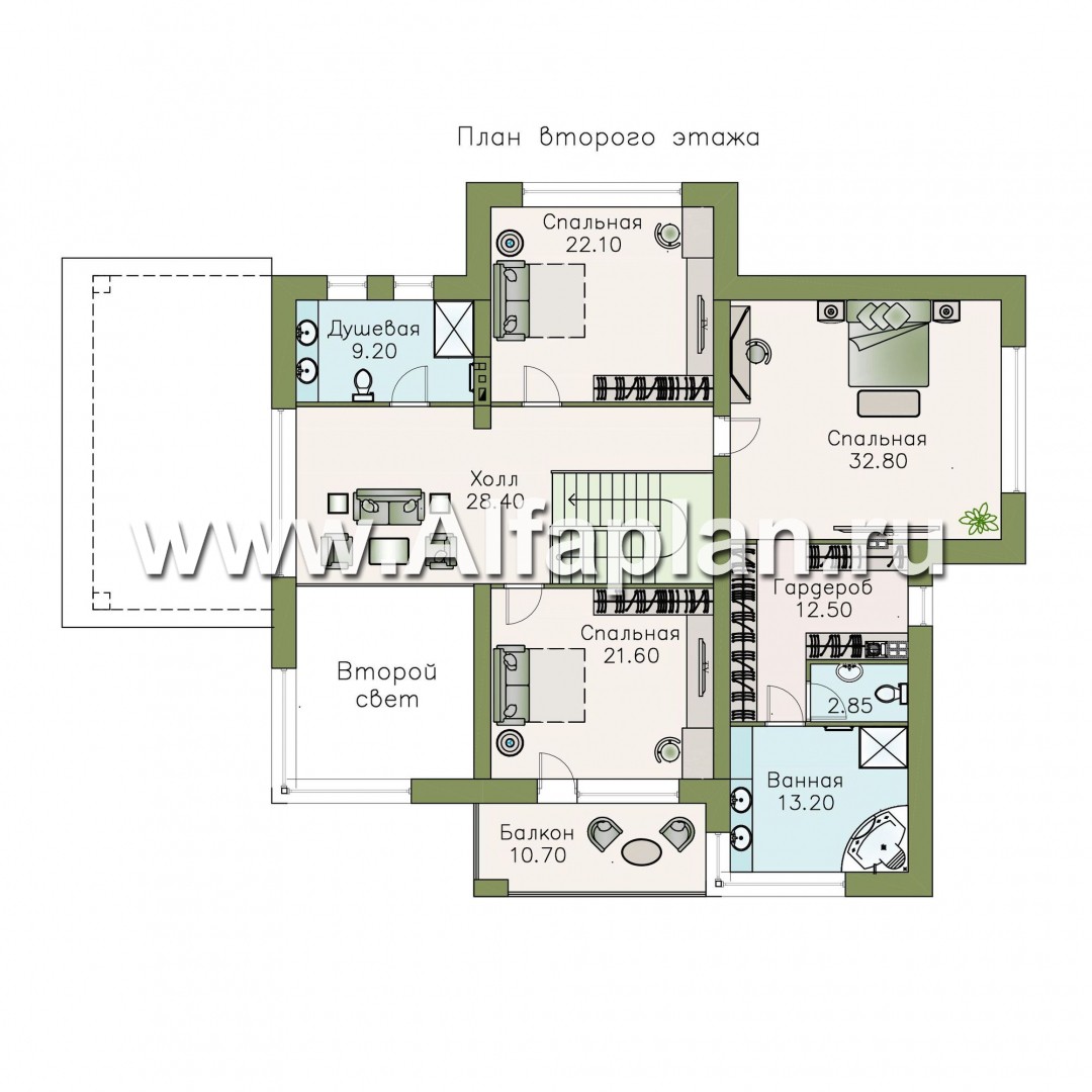 Проекты домов Альфаплан - «Луара» — проект двухэтажного дома, планировка с двусветной столовой, с сауной и с террасой - изображение плана проекта №2