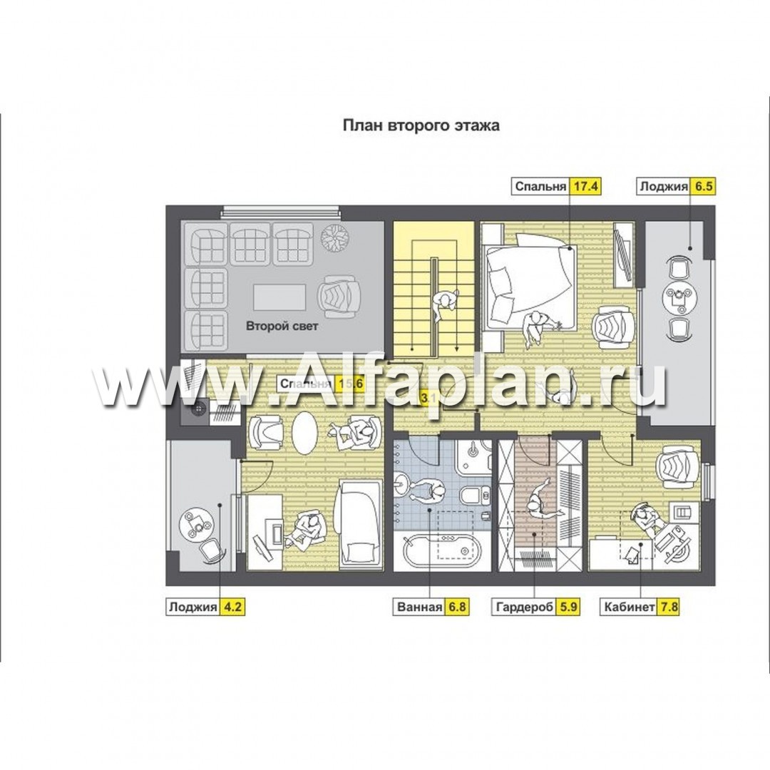 Проекты домов Альфаплан - Современный каркасный коттедж для узкого участка - план проекта №2