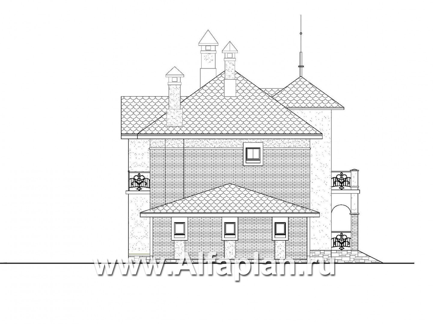 Проекты домов Альфаплан - «Разумовский» - проект коттеджа с мотивами модерна - изображение фасада №4