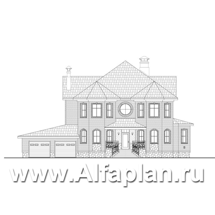 Проекты домов Альфаплан - «Амбиент» - респектабельный дом с гаражом на два автомобиля - изображение фасада №1