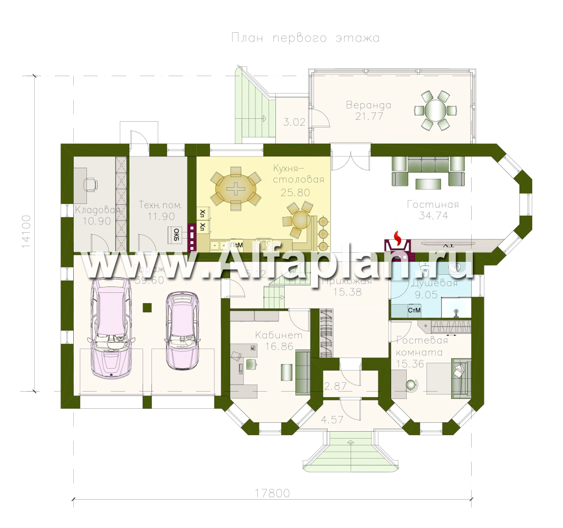 Проекты домов Альфаплан - «Амбиент» - респектабельный дом с гаражом на два автомобиля - план проекта №1