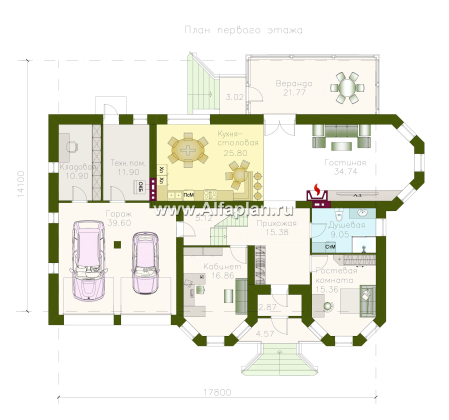 Проекты домов Альфаплан - «Амбиент» - респектабельный дом с гаражом на два автомобиля - превью плана проекта №1