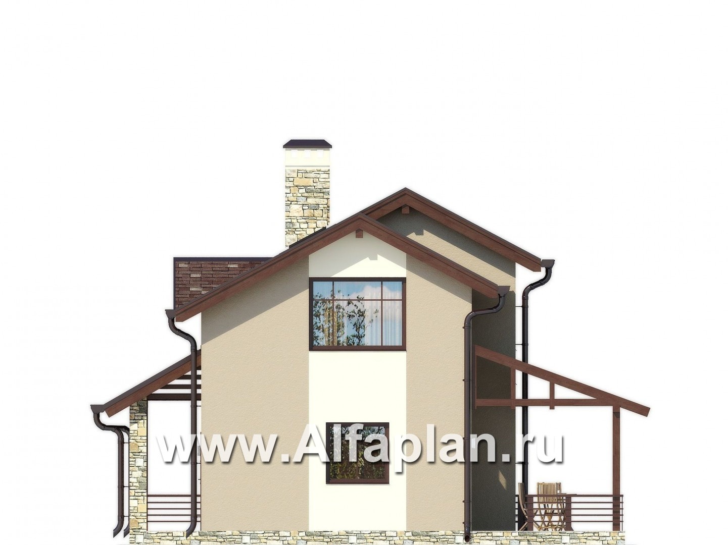 Проекты домов Альфаплан - Небольшой современный каркасный дом с навесом для машины - изображение фасада №2