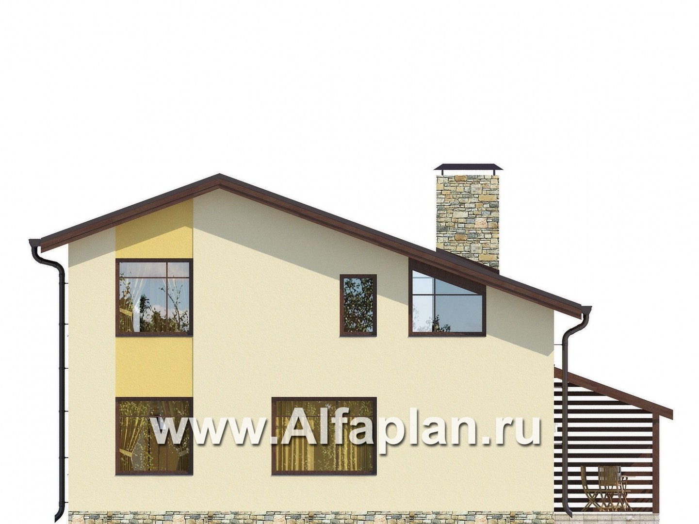 Проекты домов Альфаплан - Проект каркасного двухэтажного дома, с террасой, планировка 3 спальни, с навесом для авто - изображение фасада №4
