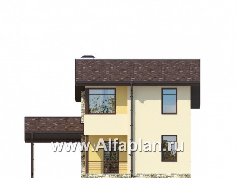 Проекты домов Альфаплан - Проект каркасного двухэтажного дома, с террасой, планировка 3 спальни, с навесом для авто - превью фасада №1
