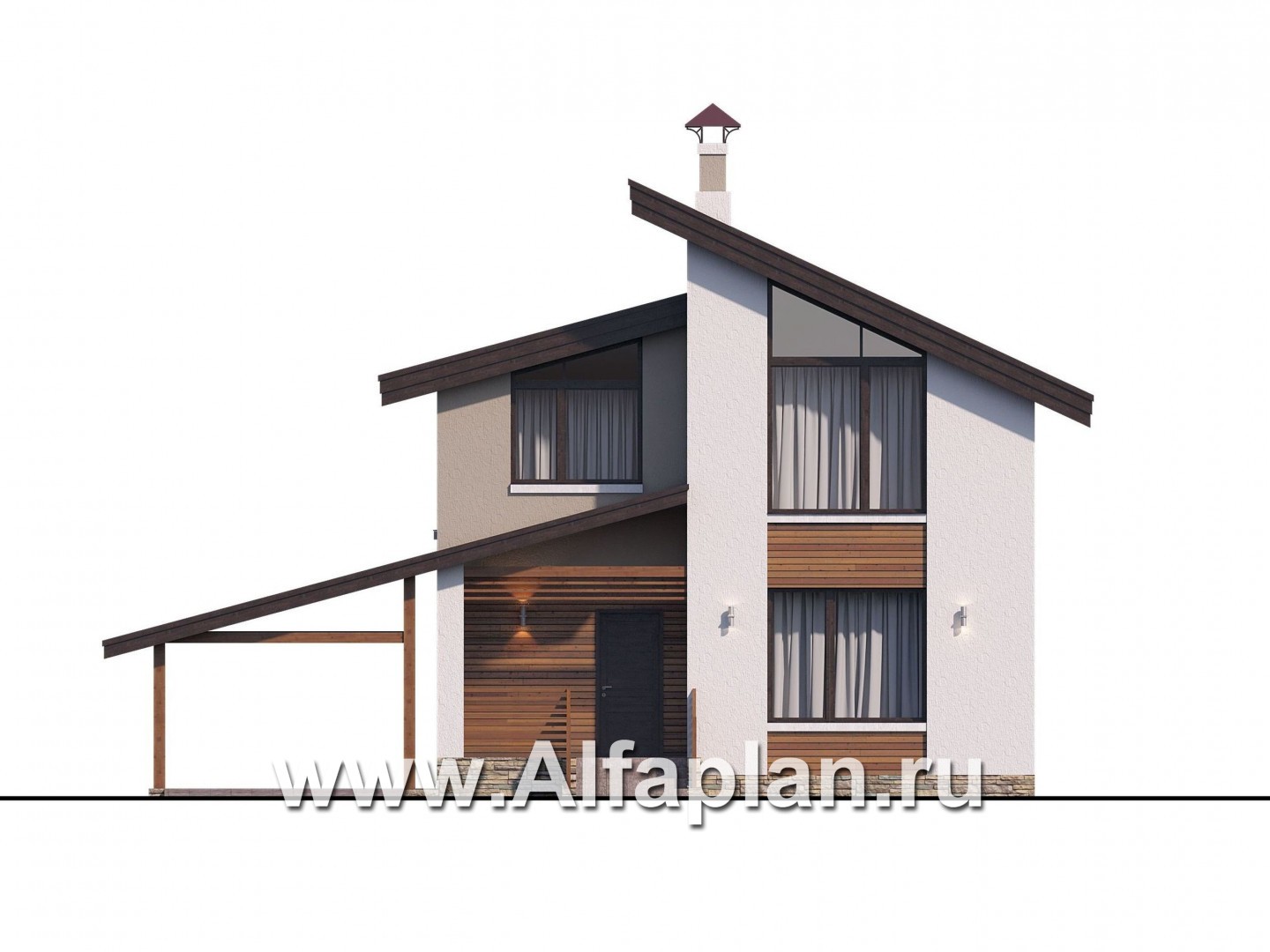 Проекты домов Альфаплан - «Оптима»- проект двухэтажного дома, в современном стиле, с  навесом на 1 авто, удобный план - изображение фасада №1