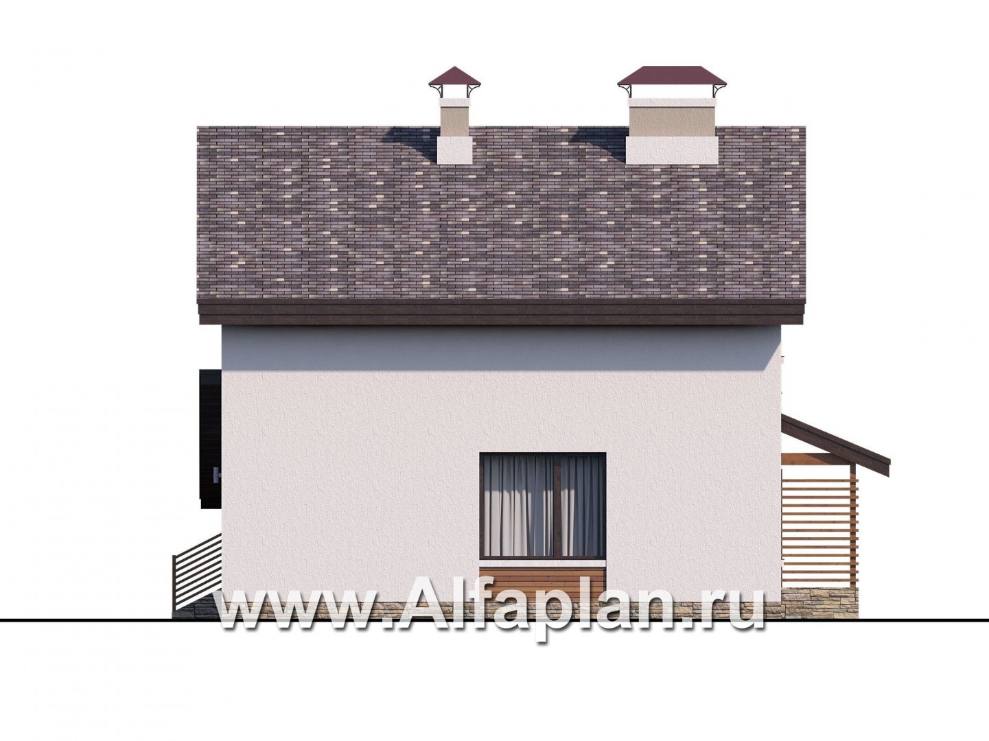 Проекты домов Альфаплан - «Оптима»- стильный небольшой дом с гаражом-навесом - изображение фасада №2