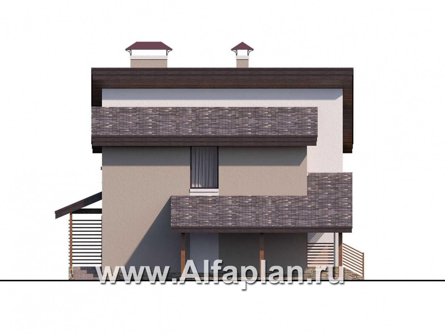 Проекты домов Альфаплан - «Оптима»- проект двухэтажного дома, в современном стиле, с  навесом на 1 авто, удобный план - изображение фасада №3