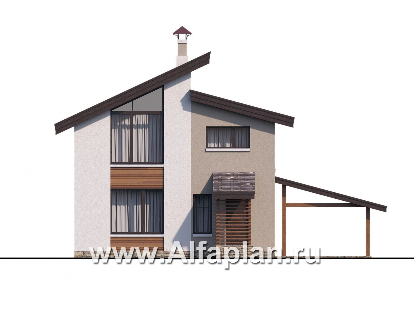 Проекты домов Альфаплан - «Оптима»- стильный небольшой дом с гаражом-навесом - изображение фасада №4