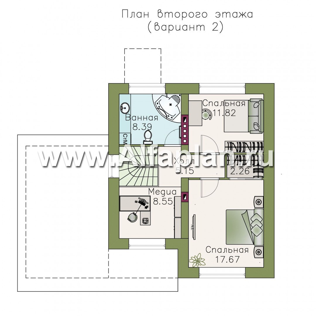 Проекты домов Альфаплан - «Оптима»- проект двухэтажного дома, в современном стиле, с  навесом на 1 авто, удобный план - изображение плана проекта №3