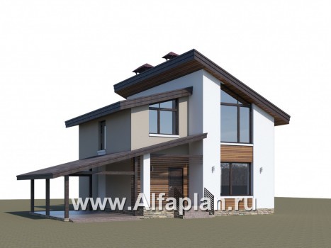 Проекты домов Альфаплан - «Оптима»- проект двухэтажного дома, в современном стиле, с  навесом на 1 авто, удобный план - превью дополнительного изображения №1
