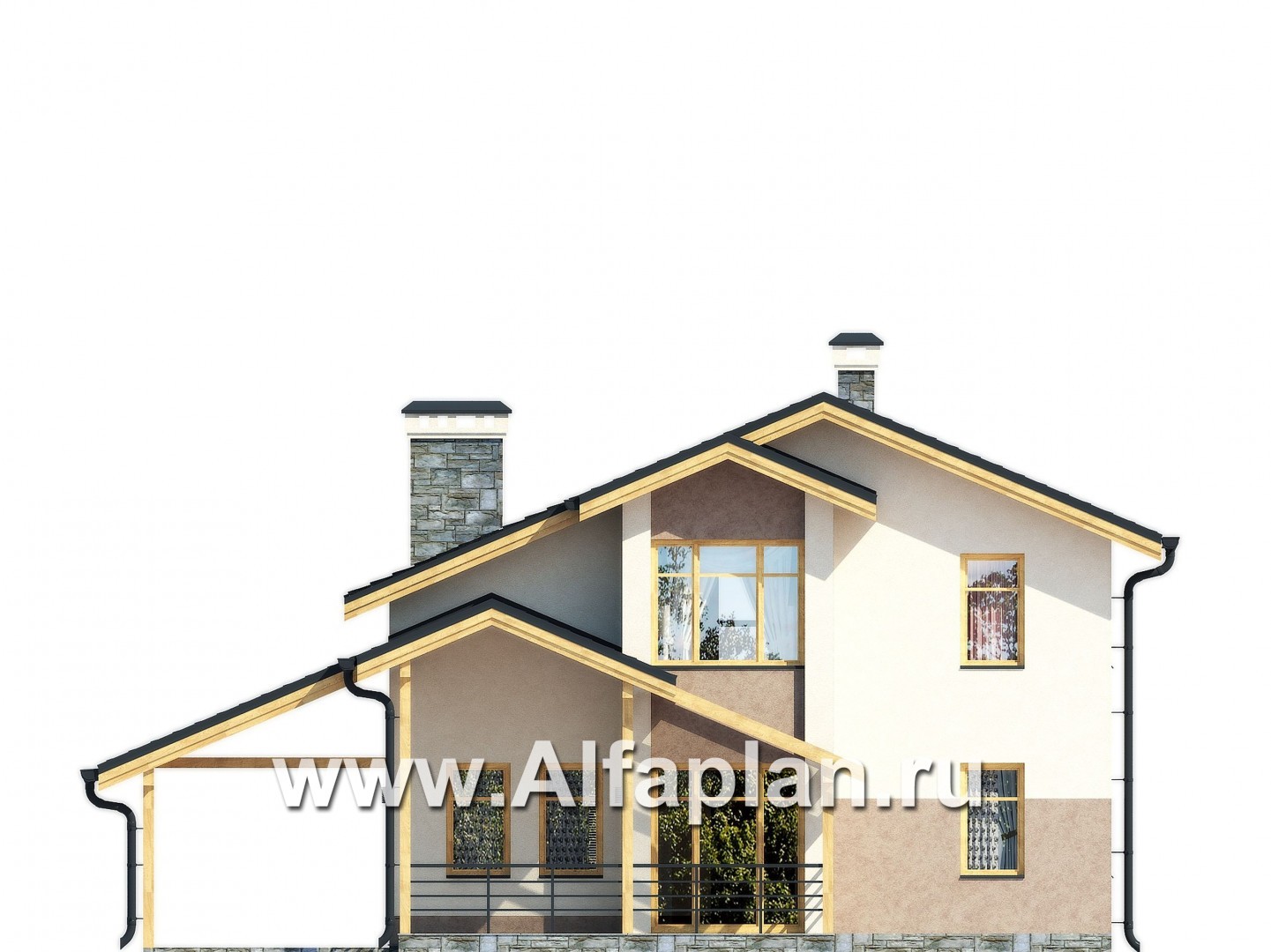 Проекты домов Альфаплан - Комфортный каркасный дом с навесом для двух машин - изображение фасада №3