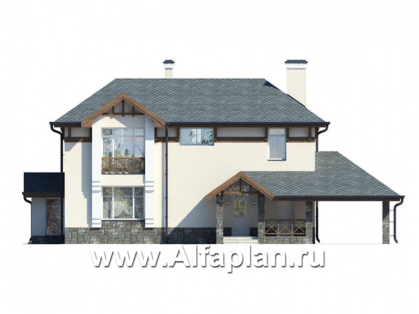 Проекты домов Альфаплан - Изысканный классический двухэтажный коттедж - изображение фасада №1