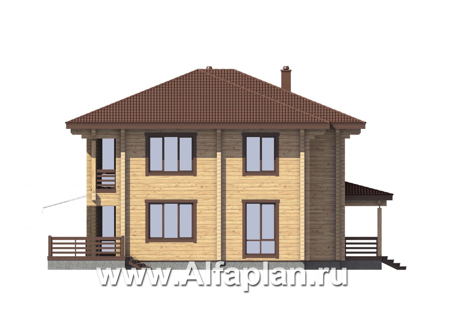Проекты домов Альфаплан - Дом из бруса для большой семьи - изображение фасада №4