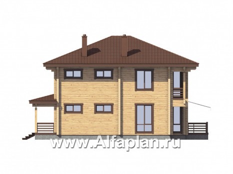 Проекты домов Альфаплан - Дом из бруса для большой семьи - превью фасада №2