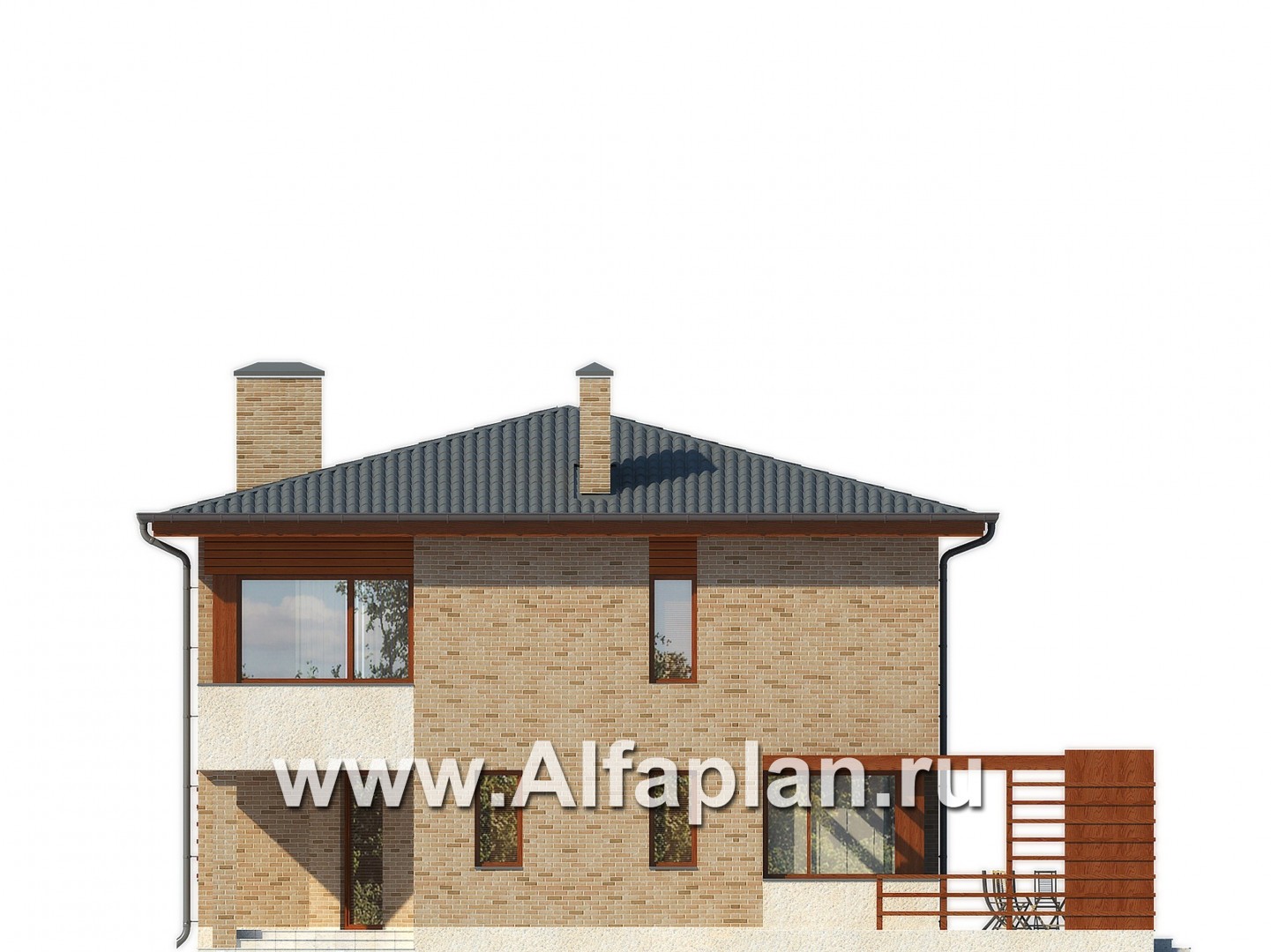 Проекты домов Альфаплан - Двухэтажный коттедж с угловым входом - изображение фасада №1