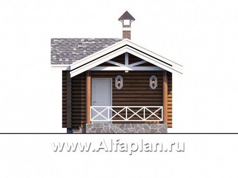 Проекты домов Альфаплан - Узкая деревянная баня с гостевой спальной - превью фасада №2