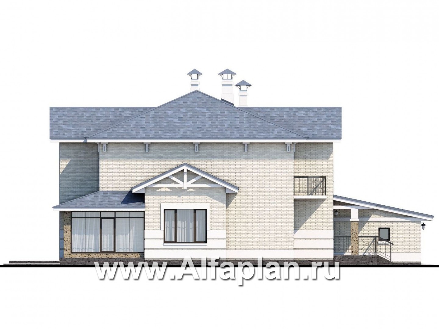 Проекты домов Альфаплан - «Аутентик» - комфортабельный коттедж с большим гаражом и верандой - изображение фасада №3