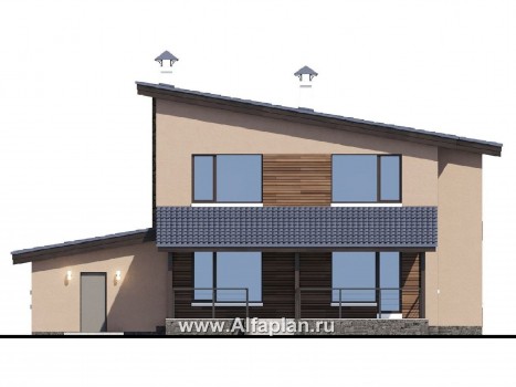 Проекты домов Альфаплан - «Борей» - стильный коттедж с односкатной крышей - превью фасада №4