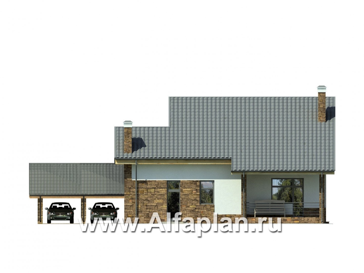Проекты домов Альфаплан - Современный коттедж с угловым остеклением - изображение фасада №4