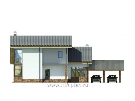 Проекты домов Альфаплан - Современный коттедж с угловым остеклением - превью фасада №1