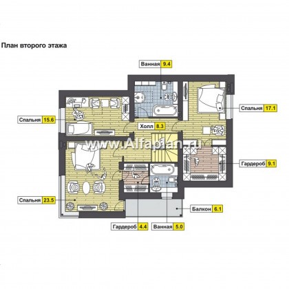 Проекты домов Альфаплан - Современный коттедж с угловым остеклением - превью плана проекта №2