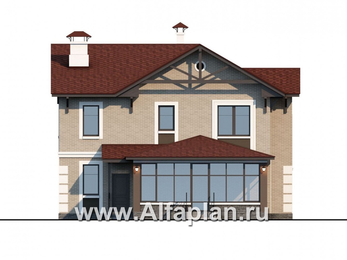 Проекты домов Альфаплан - «Традиция» - классический комфортабельный коттедж - изображение фасада №4