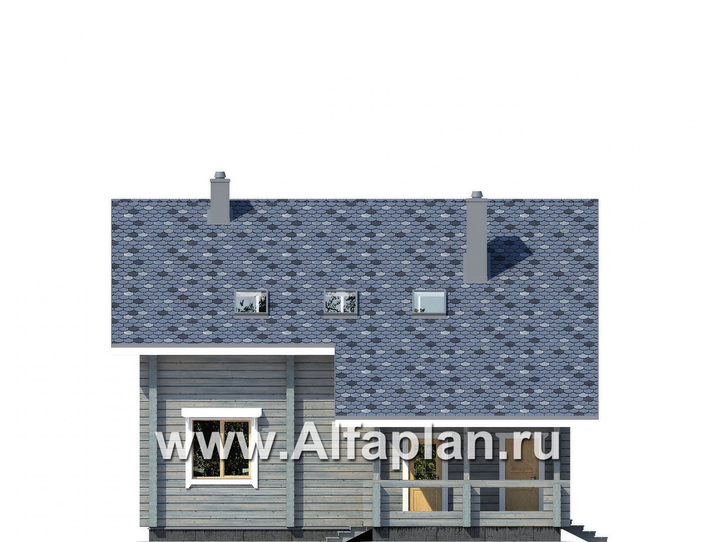 Проекты домов Альфаплан - Деревянный дом с простой двускатной кровлей - изображение фасада №4