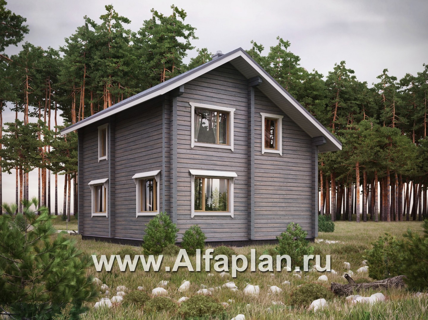 Проекты домов Альфаплан - Деревянный дом с простой двускатной кровлей - дополнительное изображение №2