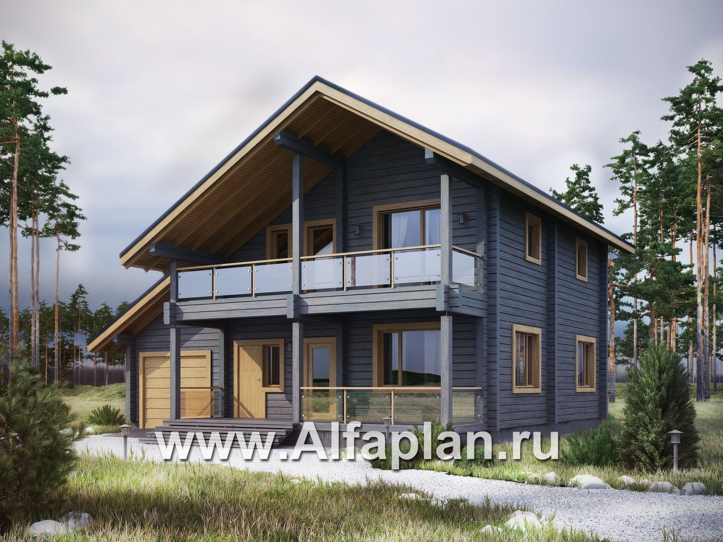 Проекты домов Альфаплан - Деревянный загородный дом с гаражом - дополнительное изображение №1