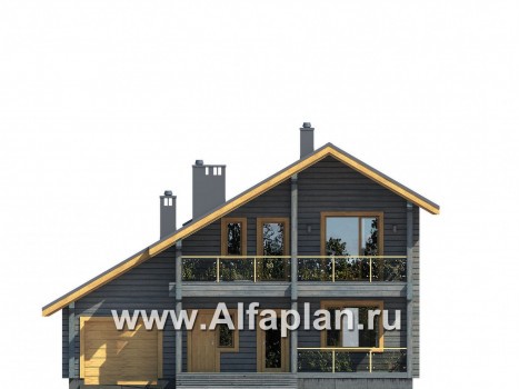 Проекты домов Альфаплан - Деревянный загородный дом с гаражом - превью фасада №1