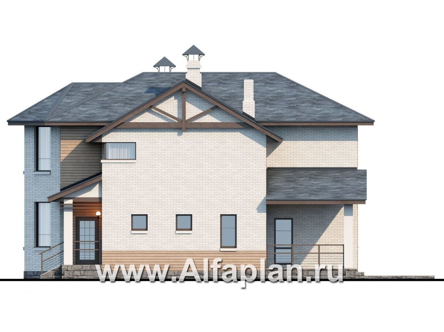 Проекты домов Альфаплан - «Безоблачный край» - двуxэтажный коттедж с эркером - изображение фасада №2