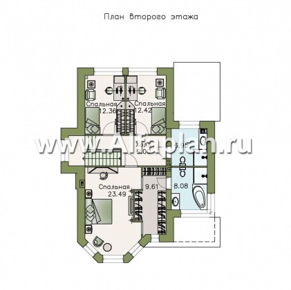 Проекты домов Альфаплан - «Безоблачный край» - двуxэтажный коттедж с эркером - превью плана проекта №2