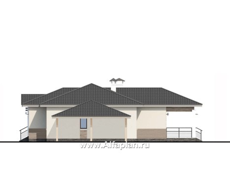 Проекты домов Альфаплан - «Витамин» - одноэтажный дом с террасой и навесом для машины - превью фасада №2
