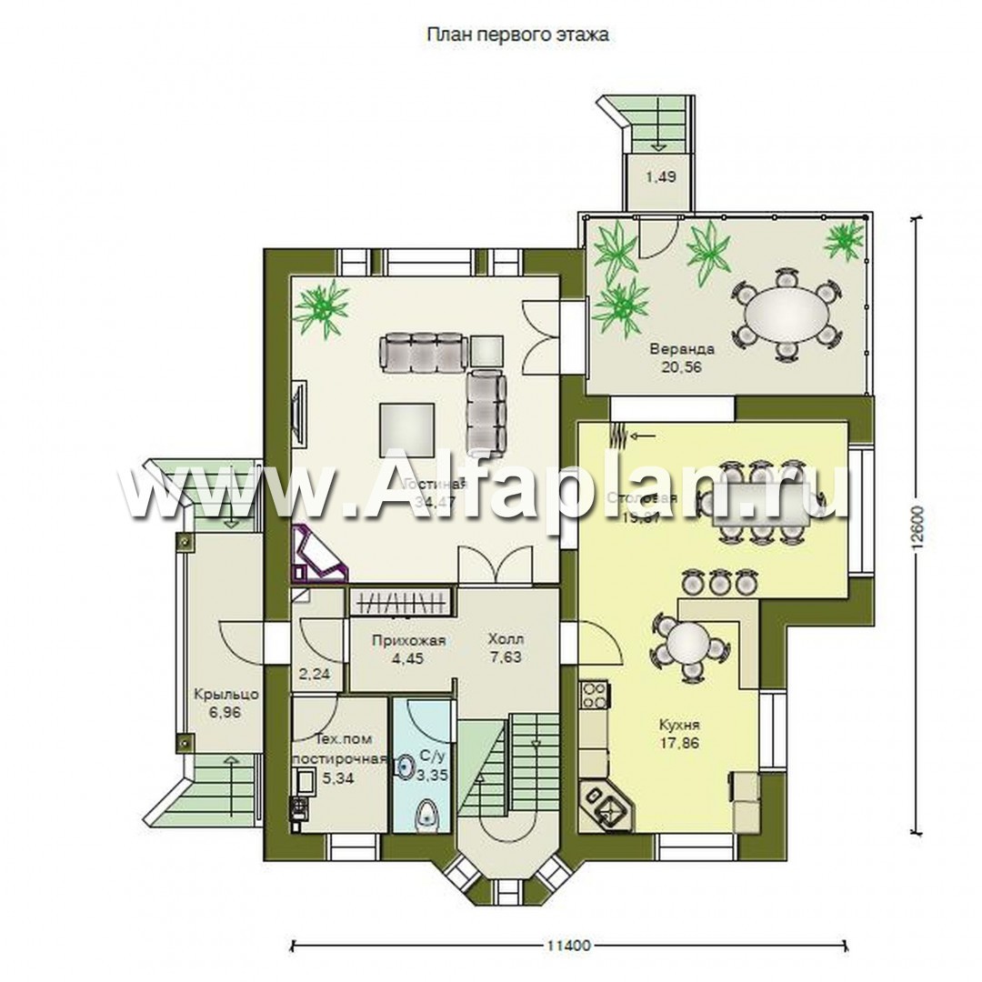 Проекты домов Альфаплан - «Лавиери»- проект дома с изящным крыльцом и эркером - план проекта №1