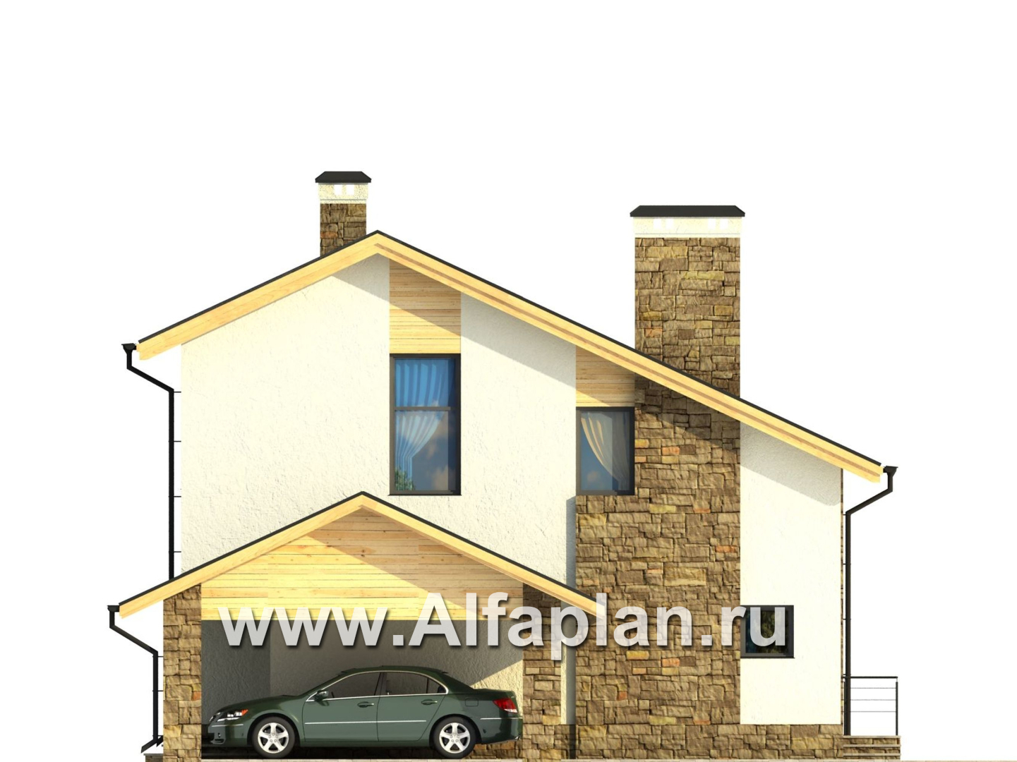 Проекты домов Альфаплан - Двухэтажный кирпичный коттедж с угловым витражом - изображение фасада №3