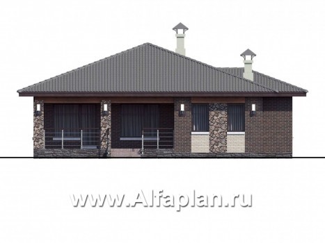 Проекты домов Альфаплан - «Волхов» - уютный одноэтажный коттедж с тремя спальнями - превью фасада №4