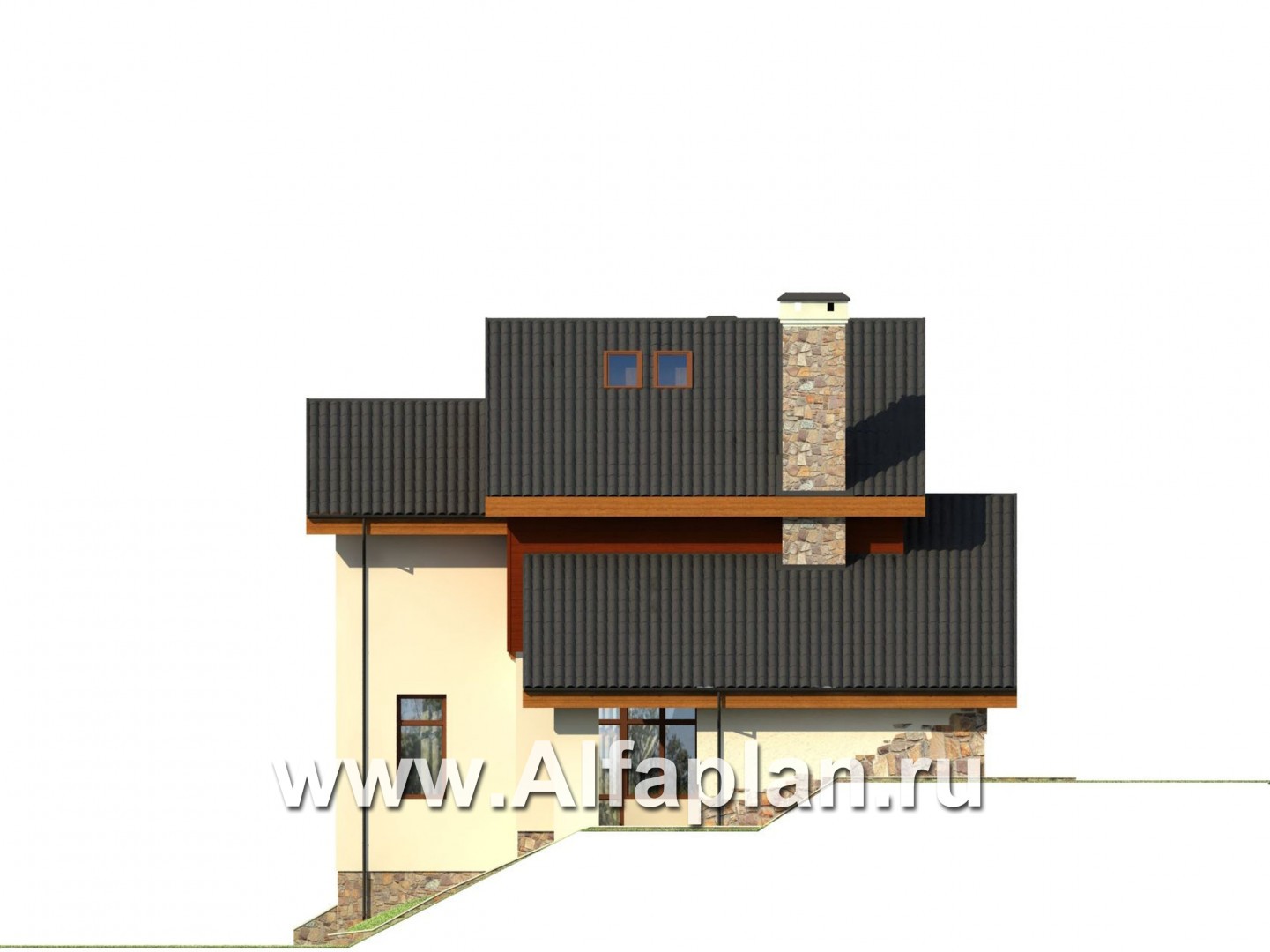 Проекты домов Альфаплан - Дом на рельефе - изображение фасада №4