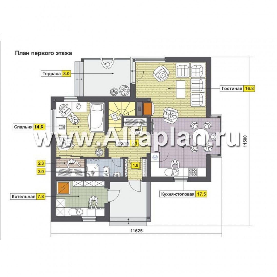 Проекты домов Альфаплан - Двухэтажный каркасный дом - план проекта №1