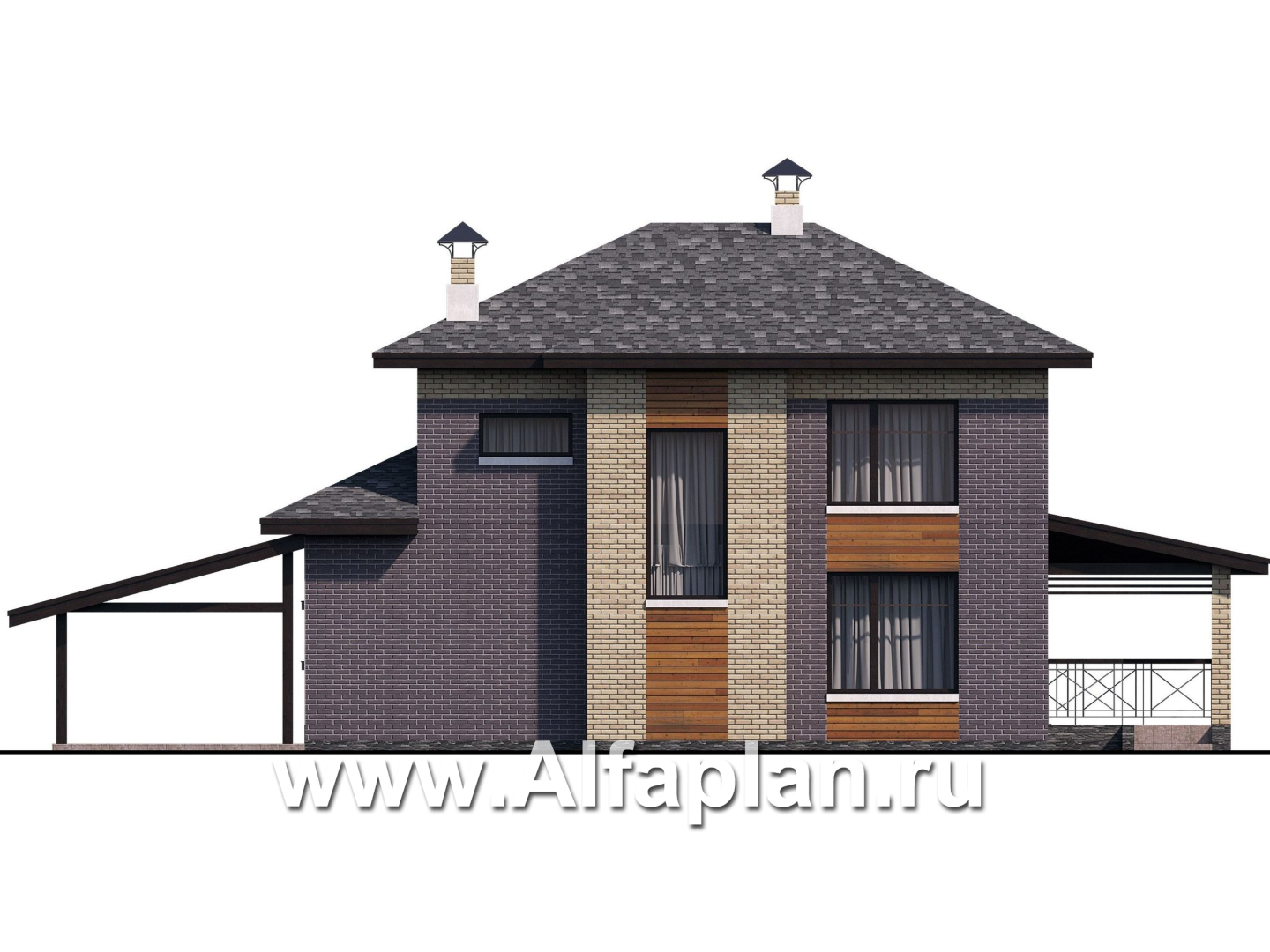 Проекты домов Альфаплан - «Стимул» - рациональный загородный дом с навесом для машины - изображение фасада №4