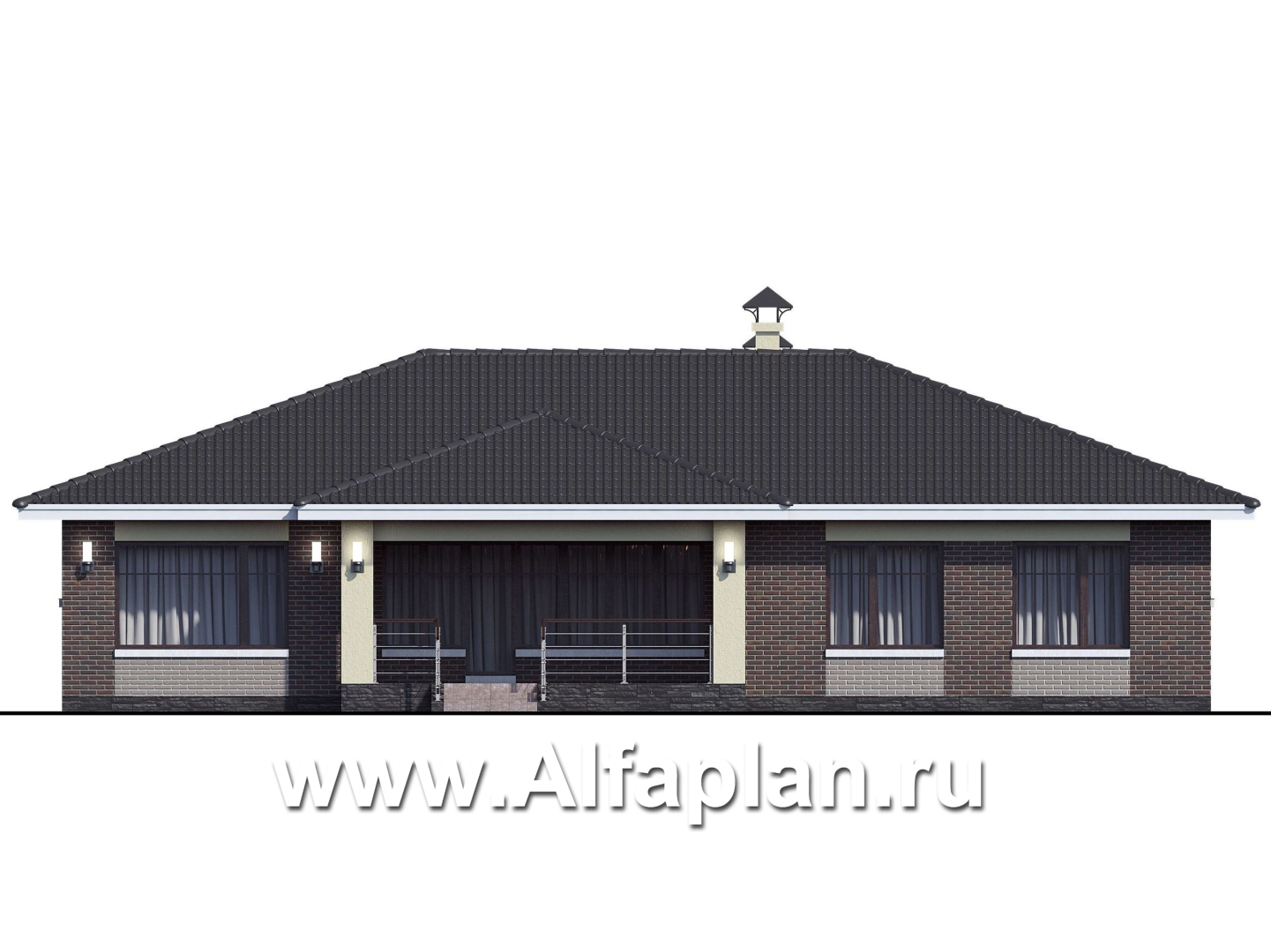Проекты домов Альфаплан - «Ангара» - проект просторного одноэтажного дома, 5 спален - изображение фасада №4