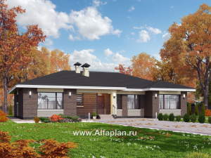 Проекты домов Альфаплан - «Ангара» - проект просторного одноэтажного дома, 5 спален - превью основного изображения