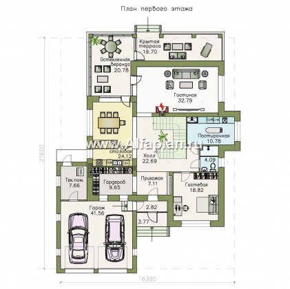 Проекты домов Альфаплан - «Орлов» - классический комфортабельный коттедж с гаражом - превью плана проекта №1