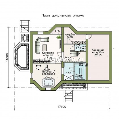 Проекты домов Альфаплан - «Регенсбург Плюс» - коттедж с цокольным этажом и верандой - превью плана проекта №1