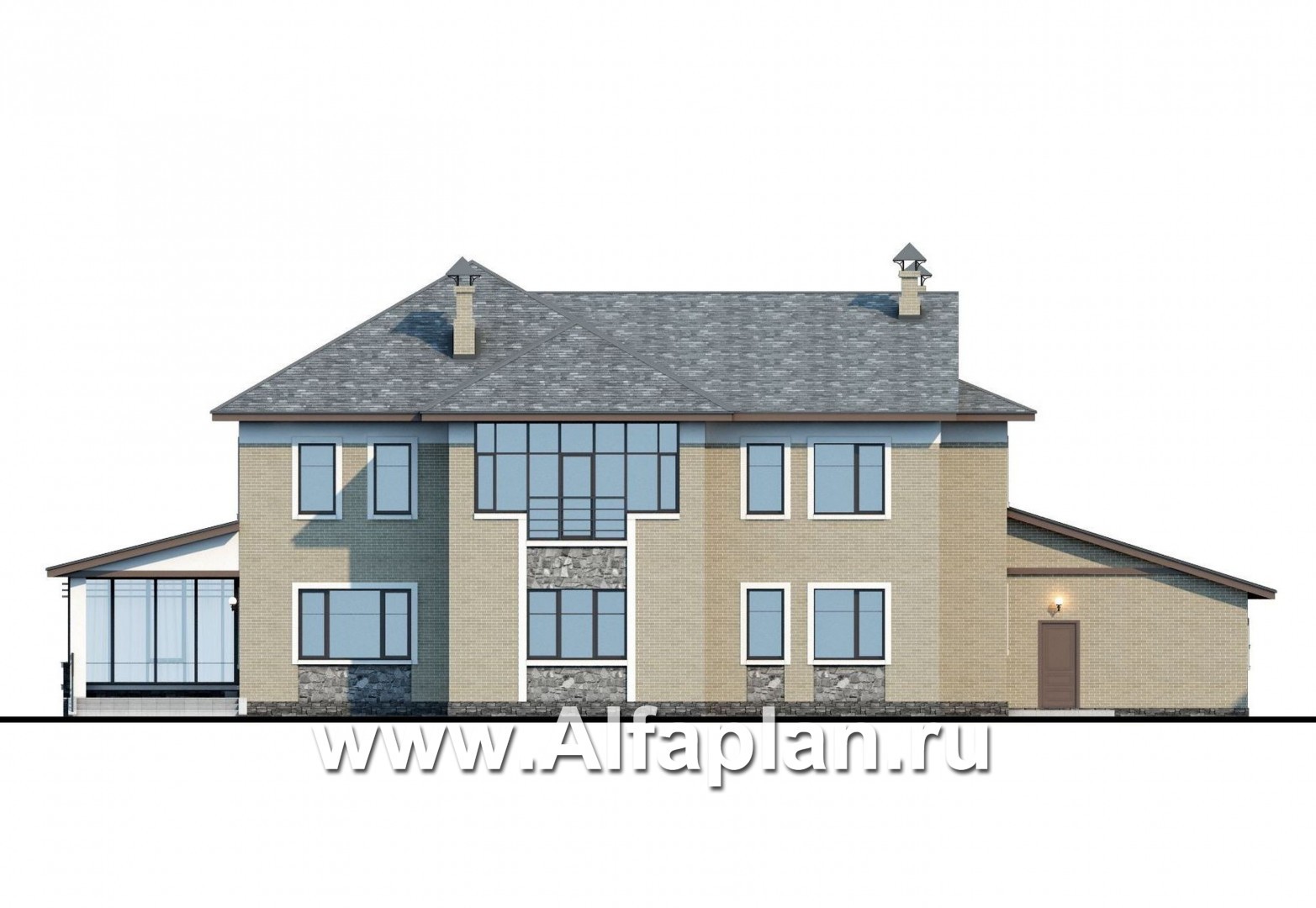 Проекты домов Альфаплан - «Пятьсот квадратов»-комфортабельный загородный особняк бизнес класса - изображение фасада №4