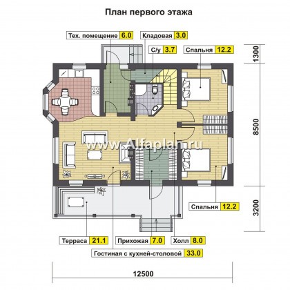 Проекты домов Альфаплан - Двухэтажный дом для большой семьи(6 спален) - превью плана проекта №1