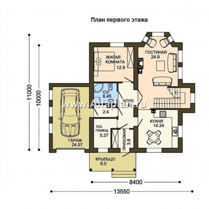 Проекты домов Альфаплан - Экономичный и компактный дом с гаражом - превью плана проекта №1
