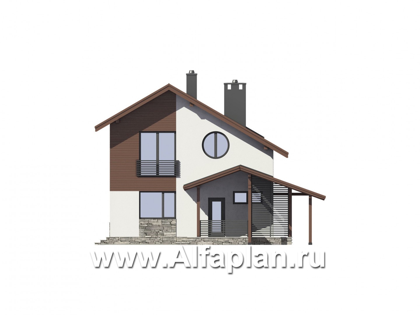 Проекты домов Альфаплан - Экономичный и компактный дом с навесом для авто - изображение фасада №1